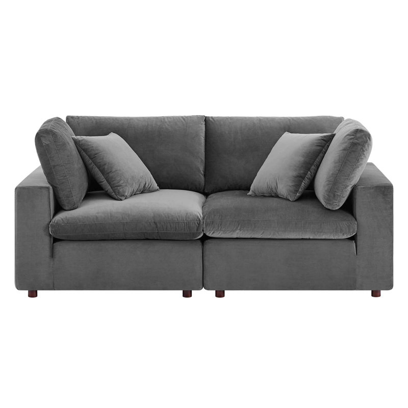 Commix 80" Velvet Square Arm Sofa, Gray Velvet