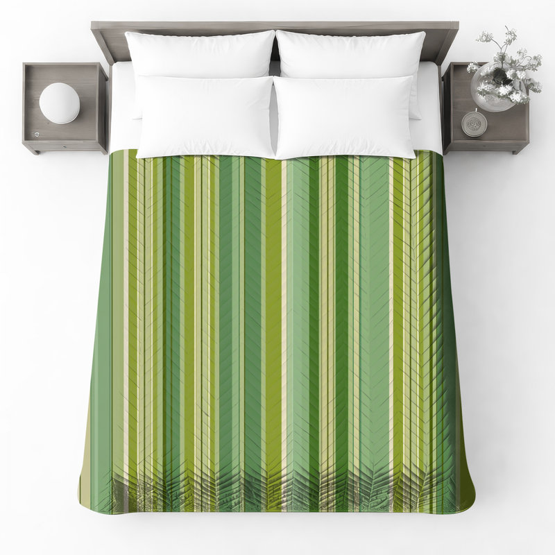 Couvre-lit vert matelassé à rayures verticales toutes tailles, Double