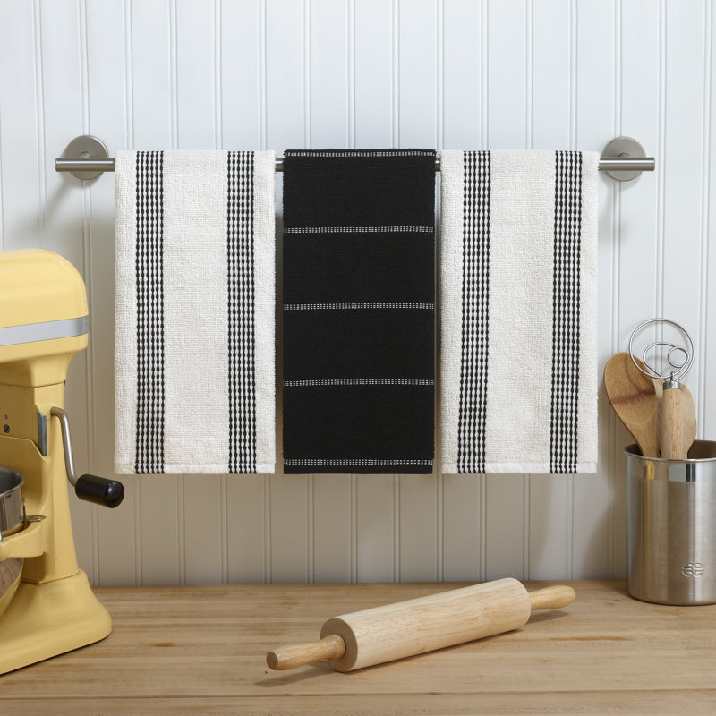 Izod Saybrook 3-Piece Kitchen Towel Set, Black