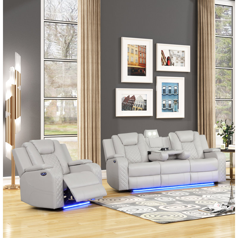 Fauteuil inclinable électrique 3 lumières à DEL Benz en similicuir glacé, Beige