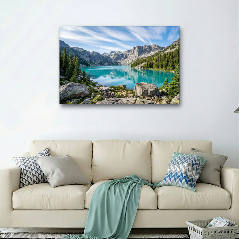 Ensemble de 1 tableau sur toile représentant un lac de montagne, H 12 po x l 18 po, Toile tendue