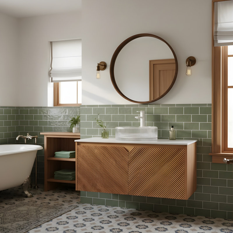 Meuble-lavabo à tiroir avec poignées et capteur de lumière, Chêne brun, Clair, 36"