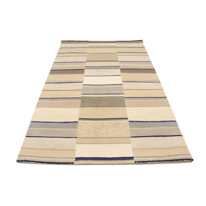 Tapis rayé multicolore en laine touffetée à la main