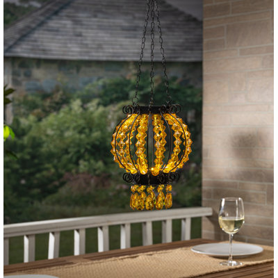 22.83 In Battery Operated Matte Black Acrylic Beaded and Metal Chandelier
