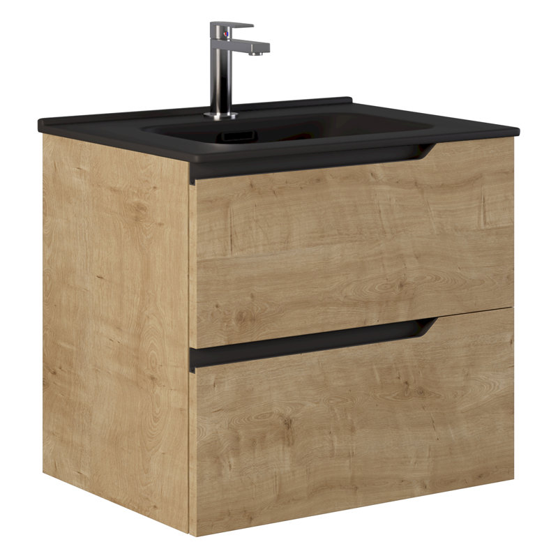 Duo 24" Single Vanity With Integrated Ceramic Top, Blonde Wood, 24", Black