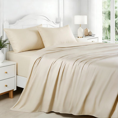 Ensemble de draps 4 pièces pour lit double - Draps rafraîchissants et respirants - Literie de luxe à poches profondes pour enfants, adolescents et adultes - Infroissable - Lavable à la machine - Brun