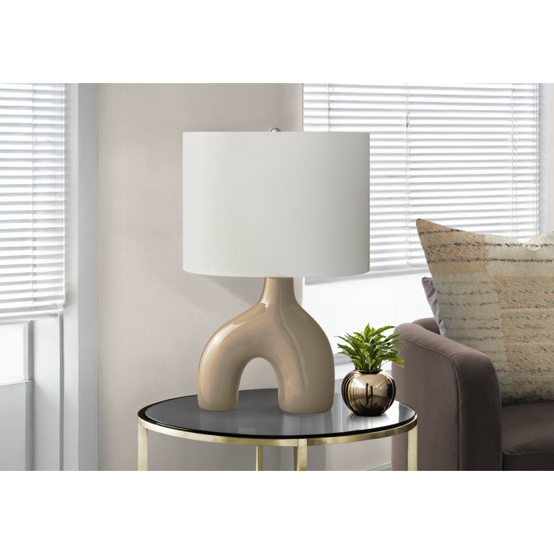 Lampe de table de 25 po h - Interrupteur rotatif marche / arrêt et capacité de 100 W - Céramique avec abat-jour ivoire - Pour le salon / la chambre à coucher / le bureau