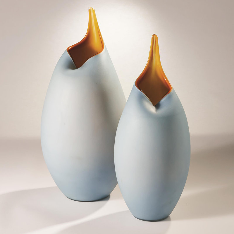 Frosted Vase w/Amber Casing, 18.25" H x 7.25" W x 7.25" D, Blue