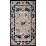 Light Ivory Color Antique Silk Pile Chinese Foo Dog Design Area Rug