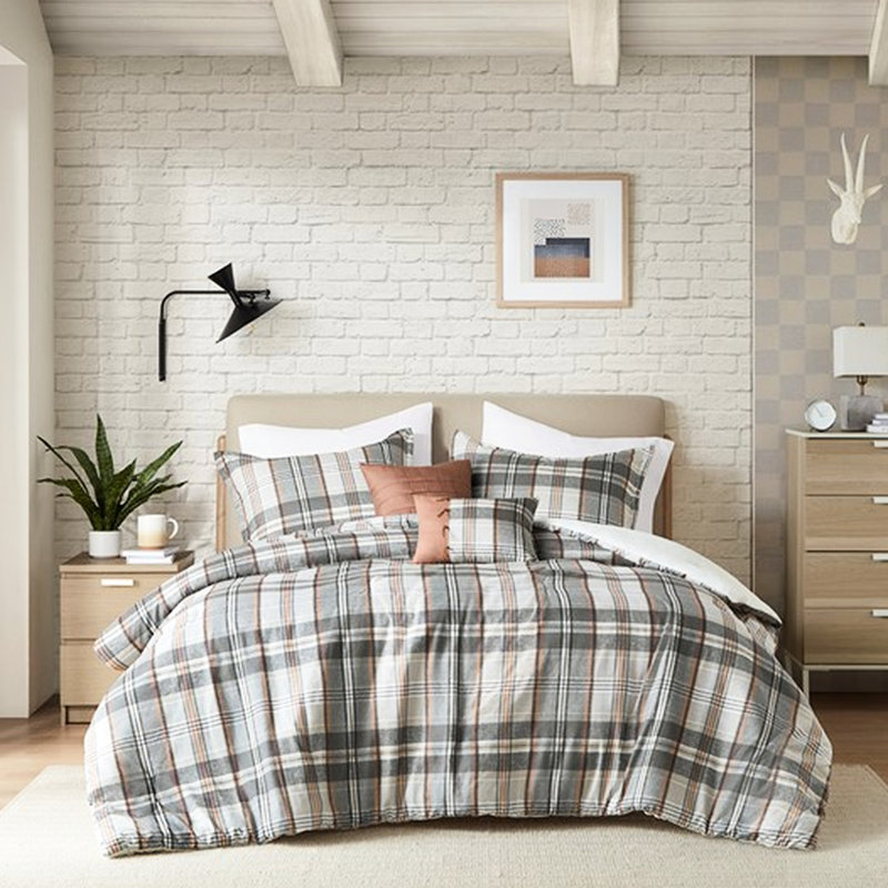 Édredon double / grand à carreaux, rembourrage, 2 taies décoratives, coussins décoratifs, housse en microfibre, literie en tissu