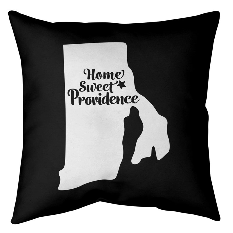 Cotton Blend Reversible Pillow Cover, 14" x 14", Providence/Rhode Island, Black