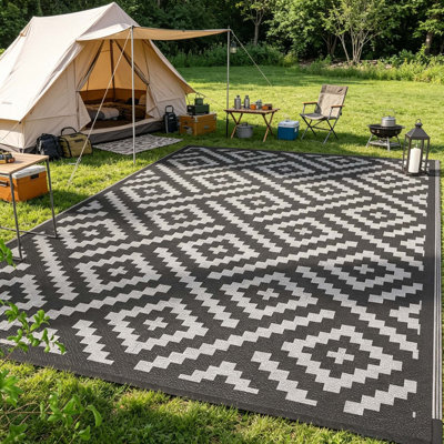Outdoor Waterproof Reversible Area Rug for Patio Camping RV Deck and Balcony