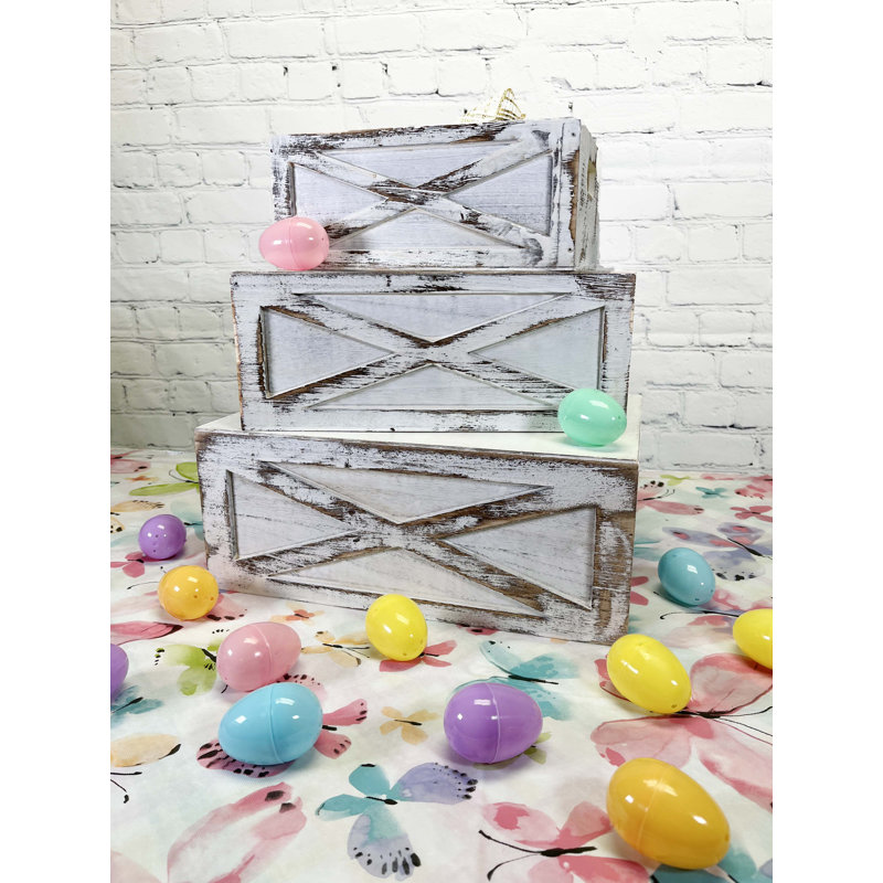 Caisses de rangement en bois Limnia, Blanc