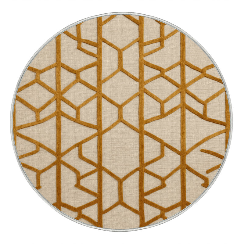 Machine Washable Trellis Beige Area Rug, Round 7'