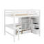Lit mezzanine double avec bureau en L, armoire, tiroirs et escalier de rangement-114406340