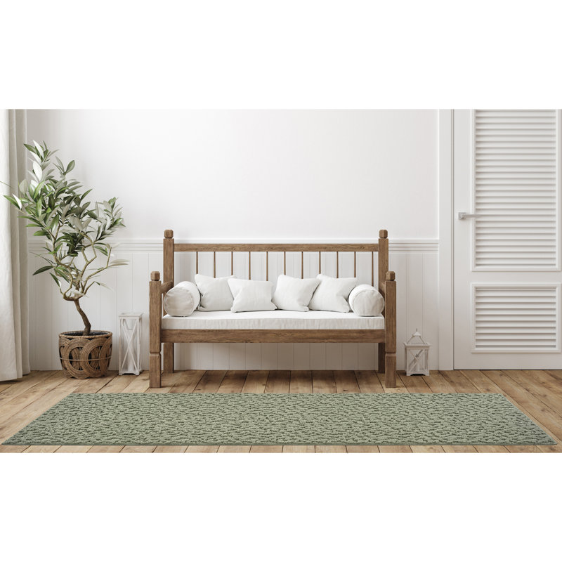 Tapis vert en polypropylène touffeté à la machine Edith, Tapis de couloir 3 pi x 12 pi