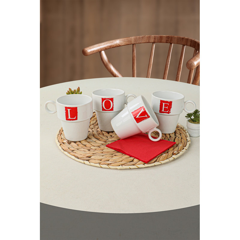 Ensemble de grandes tasses en grès céramique Collazo (6 pièces), blanc et rouge, 3,9 po | 9,5 oz liq. Antibactérien, résistant aux chocs thermiques, facile à nettoyer, va au lave-vaisselle et au micro-ondes | Parfait pour la maison ou le bureau, élégant et durable
