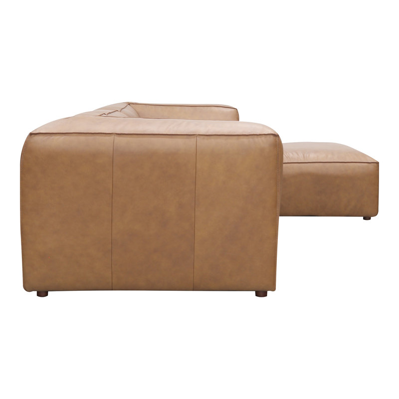 Form Astra 5 - Genuine Leather Modular Sectional with Ottoman, Tan Genuine Leather, 26" H x 112" W x 71.5" D