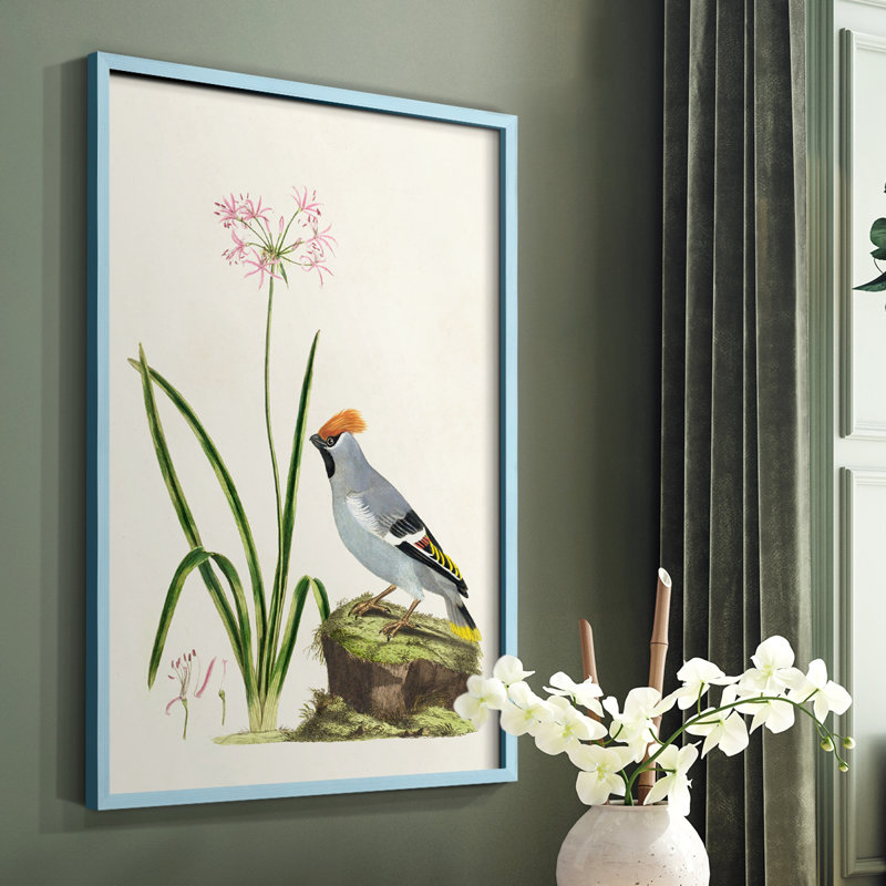 Bird in Habitat II, reproduction encadrée - bois massif, Bleu, H 10 po x l 8 po