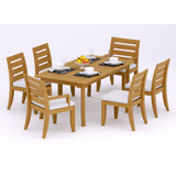 6 Seats 7 Pcs Grade-A Teak Wood Dining Set: 71" Rectangle Table And 6 Atnas  Chairs (2 Arm & 4 Armless Chairs) #11AT1602