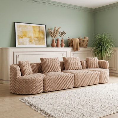 4-Seat Modular Oversized Bubble Velvet Sectional Sofa with Deep Seating and Foam Spring Pocket Cushions for Modern Living Rooms