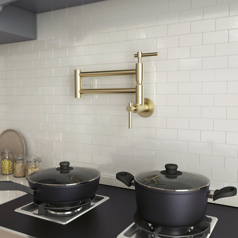 CASAINC Contemporary Wall Mount Swing Arm Folding Pot Filler Kitchen Faucet, Brushed Gold