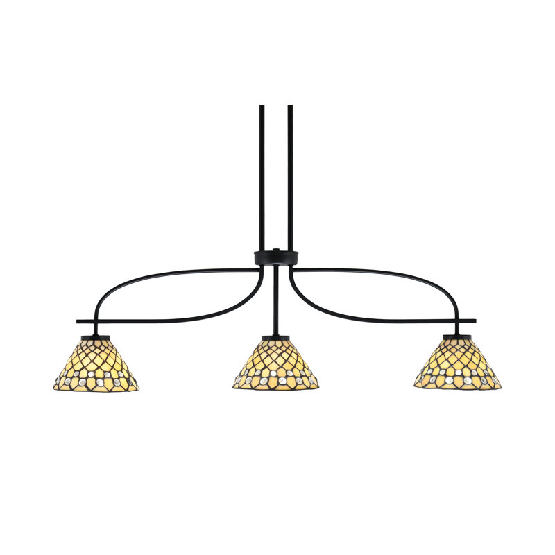Luminaire pour îlot de cuisine 3 lumières Skopelos Cavella au fini noir mat avec verre d'art 7 "Starlight