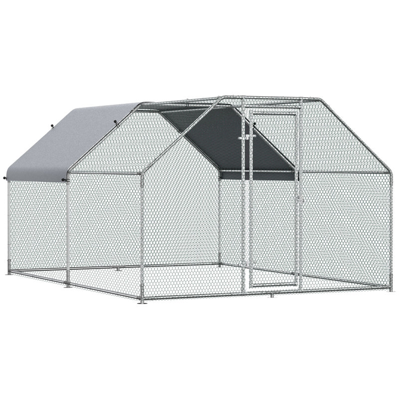Chicken Run With Waterproof & , 9' X 12' 6.5', Accommodates 8-12 Chickens, Rabbits, Ducks, Galvanized Steel, Lockable Entrance Partition,
