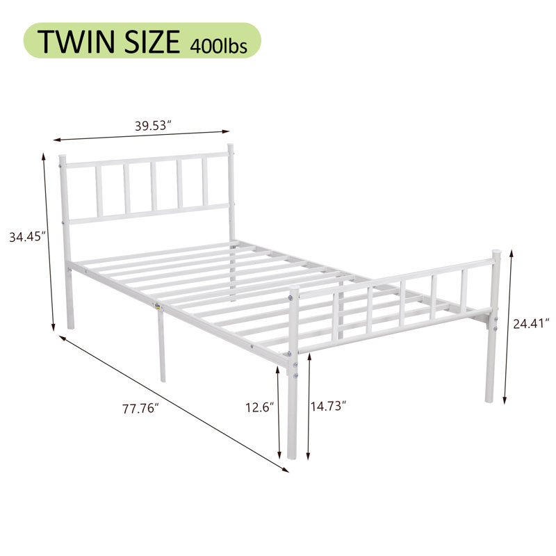 Metal Platform Bed, Twin, White