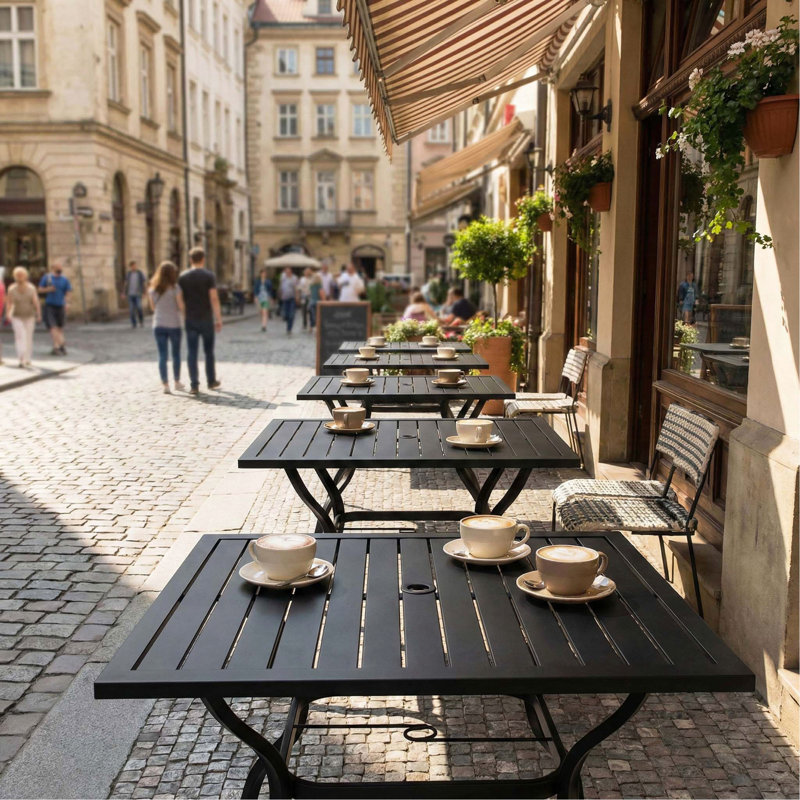 Metal Steel Slat Patio Dining Table Square Backyard Bistro Table Outdoor Furniture Garden Table