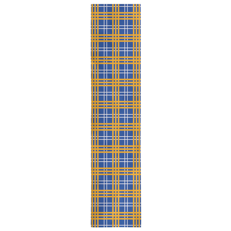 Paid Polyester Table Runner, 90" L x 16" W, Blue/White/Gold
