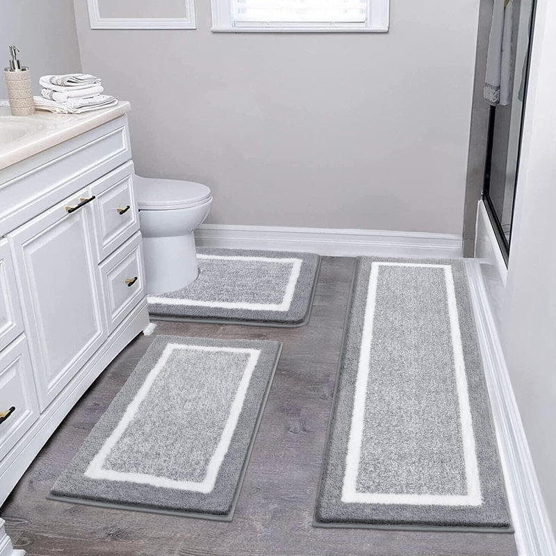 Ultra Soft 3-Piece Set Rectangle Bath Rug, Light Grey
