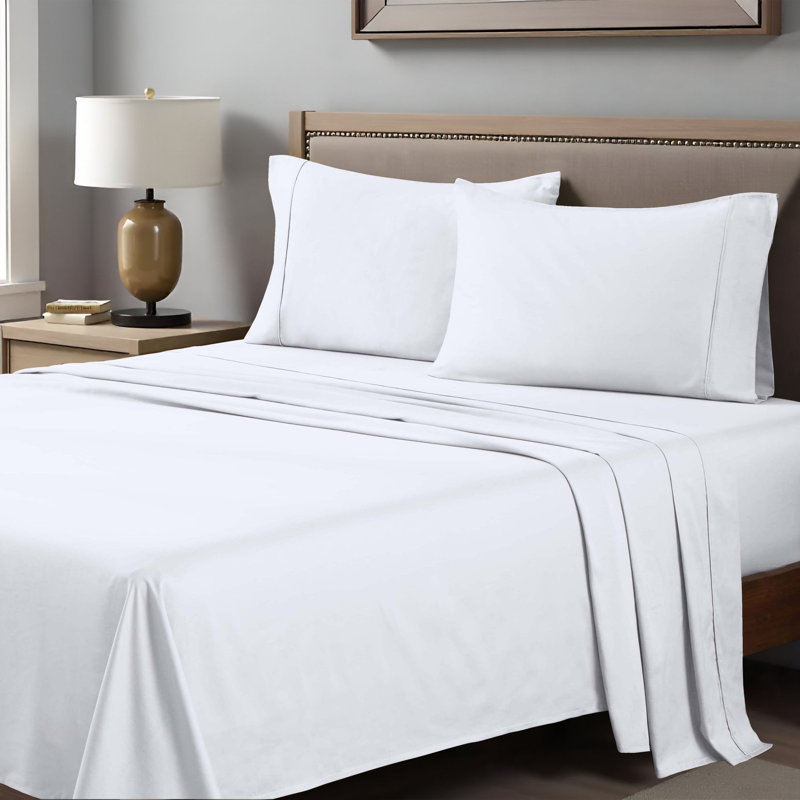 Superior 400 Thread Count Premium Combed Egyptian Cotton Sateen Sheet Set, White, King Sheet Set with 2 Pillowcases