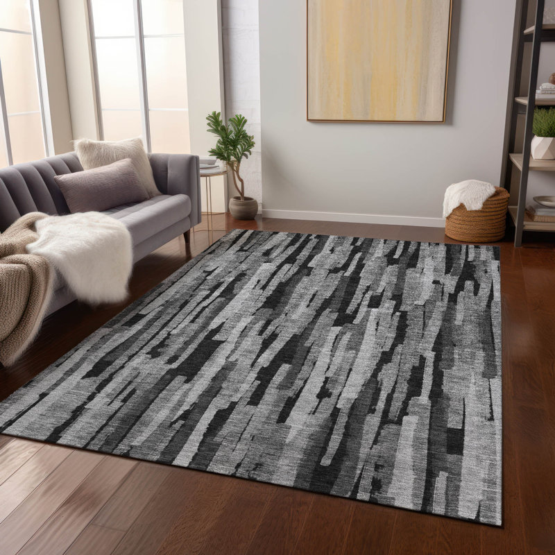 Machine Washable Indoor/Outdoor Chayil ACN1079 Gray Rug, Rectangle 8' x 10'