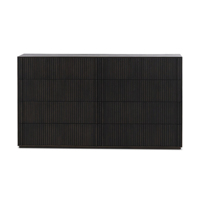 Leo 8 Drawer Dresser-Rustic Light Natural Oak, Smoked Black