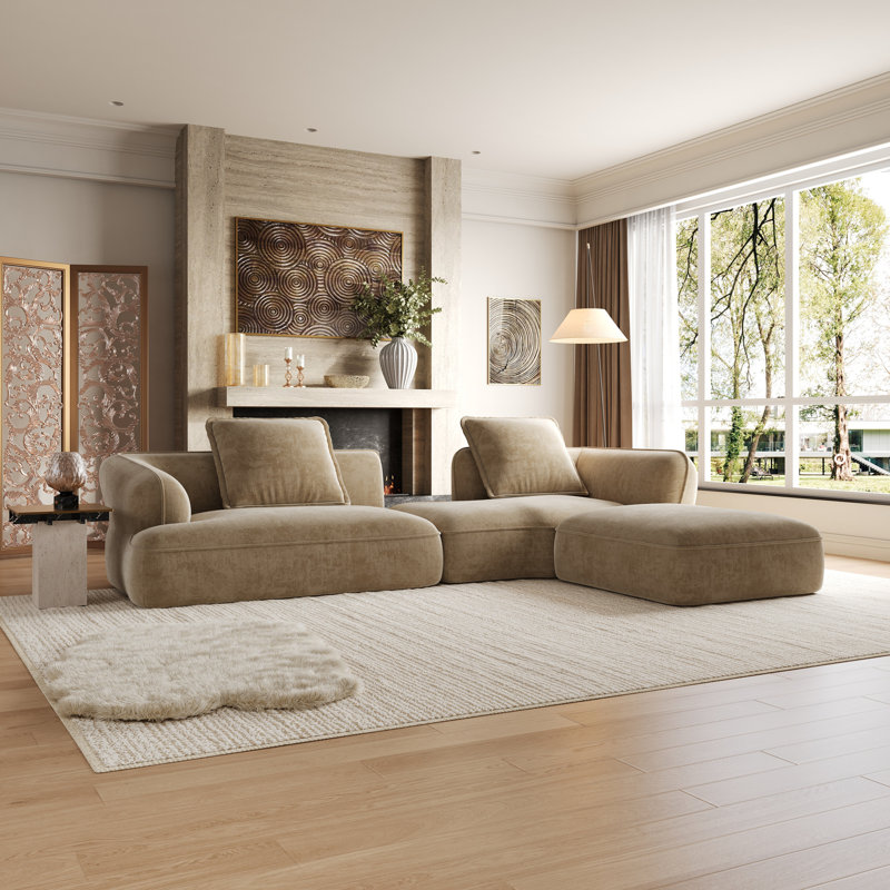 Canapé modulaire en forme de L 122 po avec éponge entièrement compressée haute densité et méridienne de 122 po