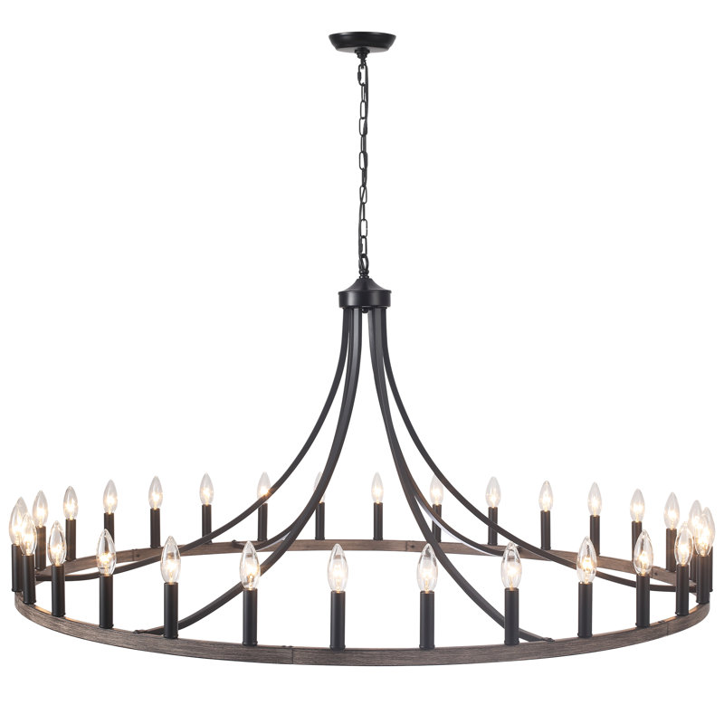 Hendon 30- Light Large Farmhouse Wagon Wheel Chandelier Candle Style Rustic Round Lights Fixture for Kitchen Island Living Room Foyer Entryway