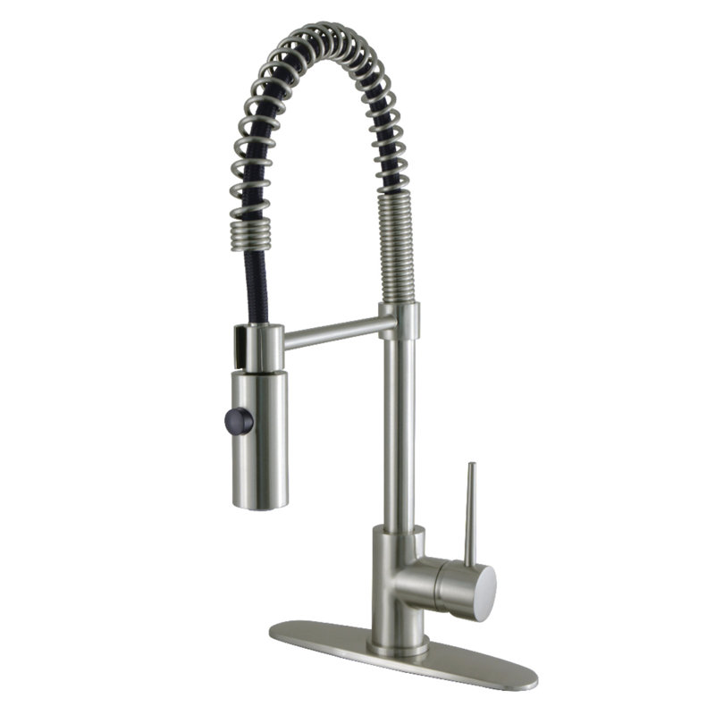Kingston Brass New York Single-Handle 1-Hole Deck Mount Pre-Rinse Kitchen Faucet, Brushed Nickel