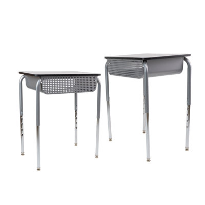 18" x 24" Belly Curve Open Front Desk with Metal Book Box, 2-pack - Gray/Black/Silver