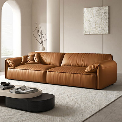 Orange Genuine Leather Modular Sofa cushion couch