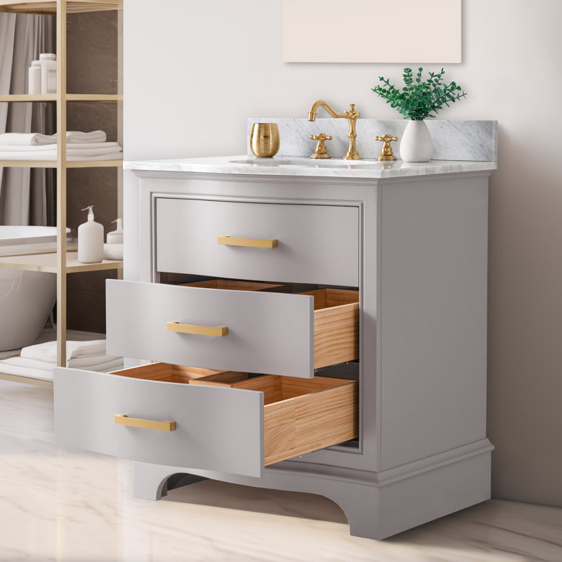 Ensemble de meuble-lavabo simple 30 po Goleta, Taupe / or brossé