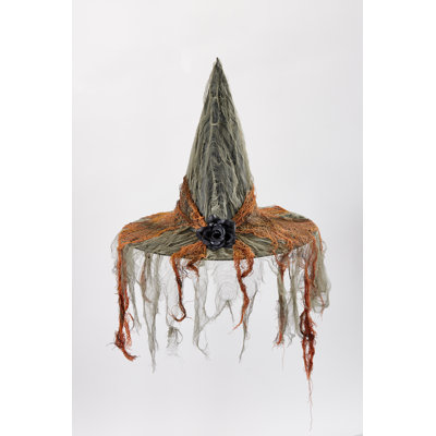 18" Halloween Witch Hat with Black Rose