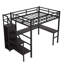 Lit mezzanine en métal avec bureau en L, garde-robe, escalier, USB et DEL, mezzanine haute pour adolescents et adultes-846379907