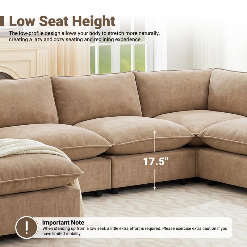 Heffernan 138.29” W Oversized 8-Seater Composable Modular Sofa, 33.10" H x 137.90" W x 100.86" D, Khaki Chenille