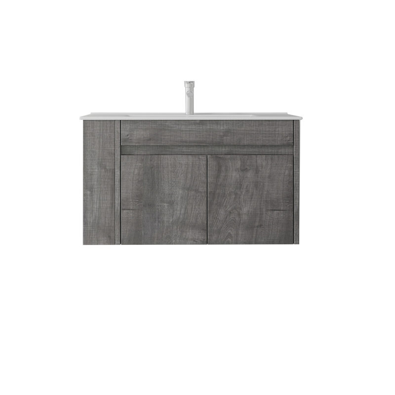 Meuble-lavabo flottant avec lavabo, Gris, L 36 po