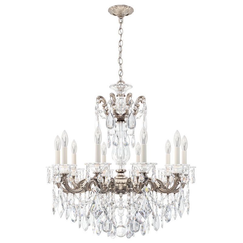 La Scala 10 Light 28in x 29.5in Chandelier in Etruscan Gold with Clear Radiance Crystals, Czech, Antique Silver