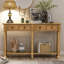 Console Guliana de 58 po, canapé classique avec deux tiroirs de rangement et tablette inférieure, structure en bois massif, style campagne moderne, salon et entrée-120841867
