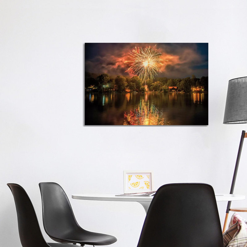 Lake Fireworks by David Gardiner - Print on Canvas, Wrapped Canvas, 66.04cm H x 101.6cm W x 1.91cm D