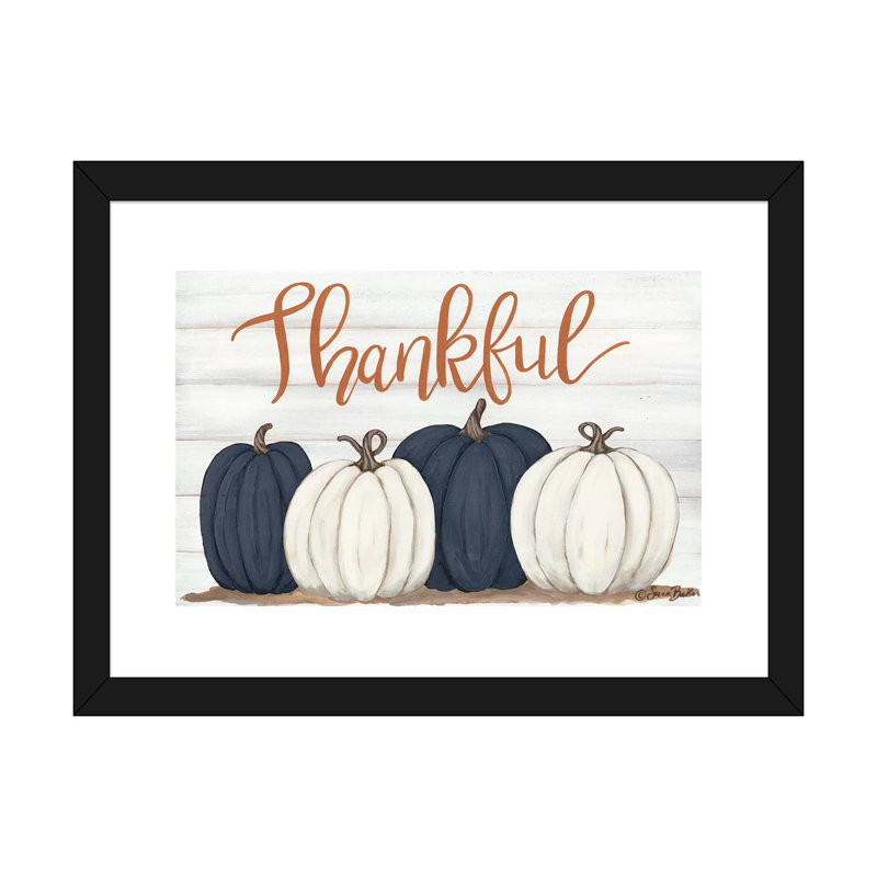 «Thankful Pumpkins» par Sara Baker - reproduction d'art, Papier encadré noir, Blanc, H 24 po x l 32 po x P 1 po
