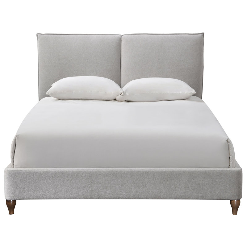 Lit plateforme tapissier Mariam, Gris clair / noyer, Grand